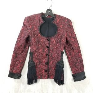 Women's Steampunk Gothic Jacket XS Floral Brocade Fringe Roses Made in Italy